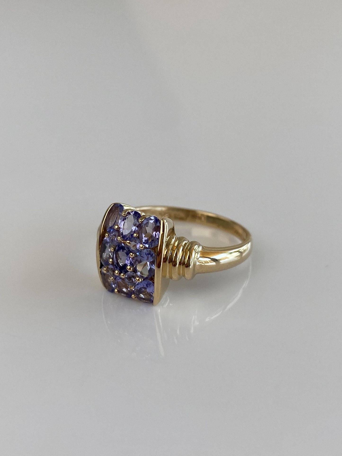 Solid 14k Yellow Gold Tanzanite Rows Ring - Size 8