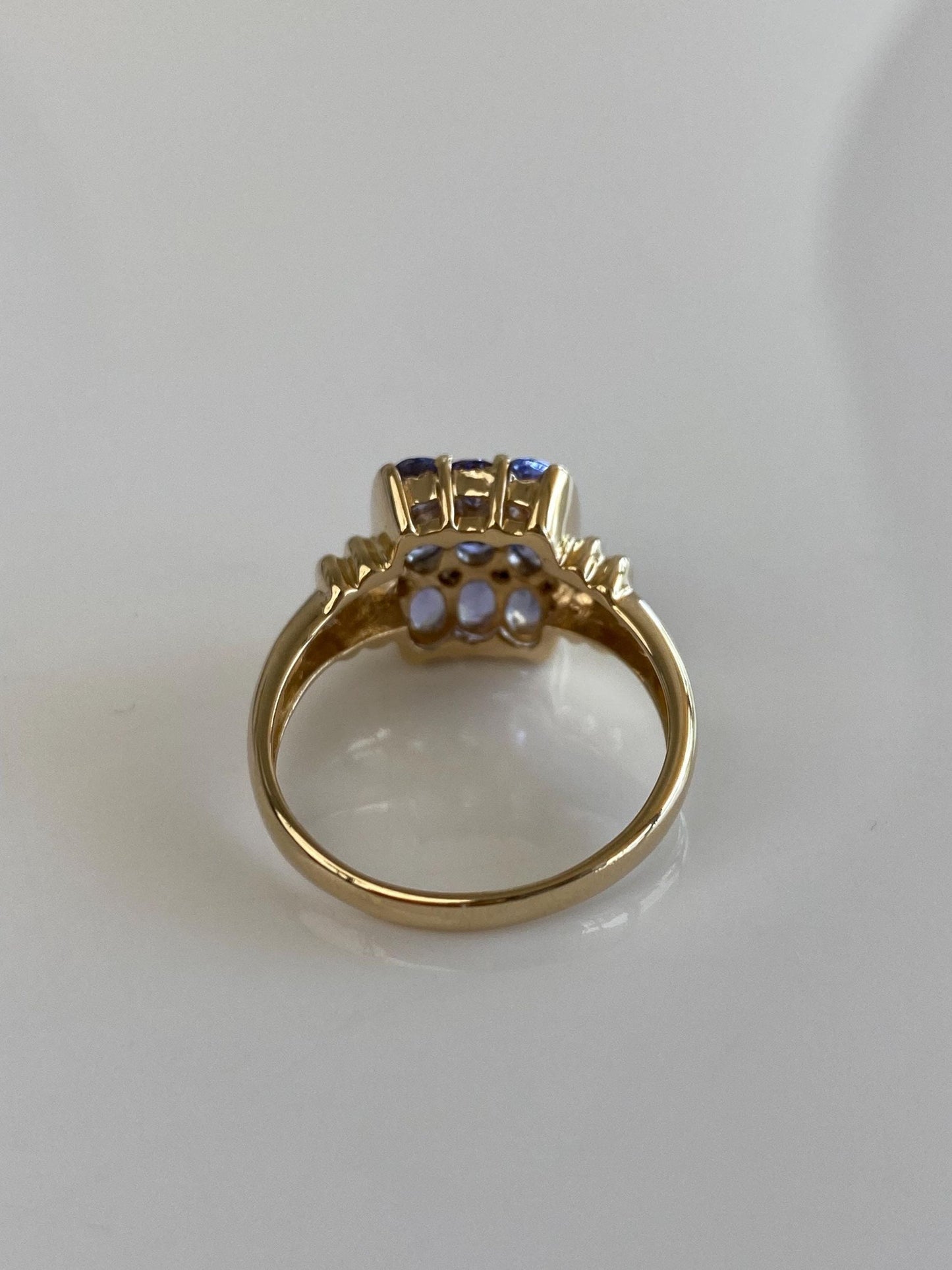 Solid 14k Yellow Gold Tanzanite Rows Ring - Size 8