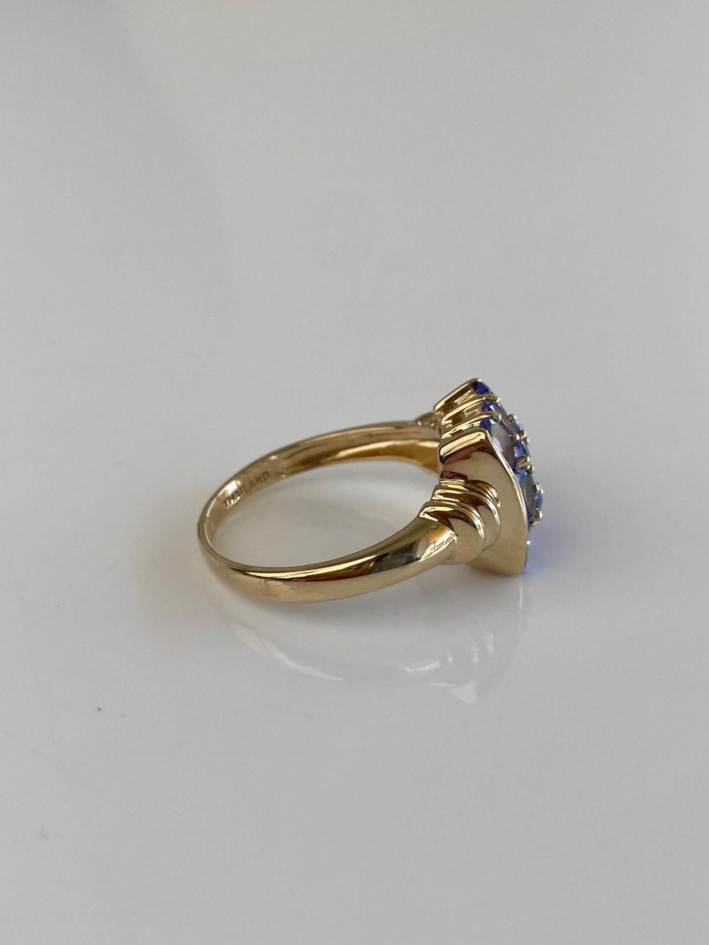 Solid 14k Yellow Gold Tanzanite Rows Ring - Size 8