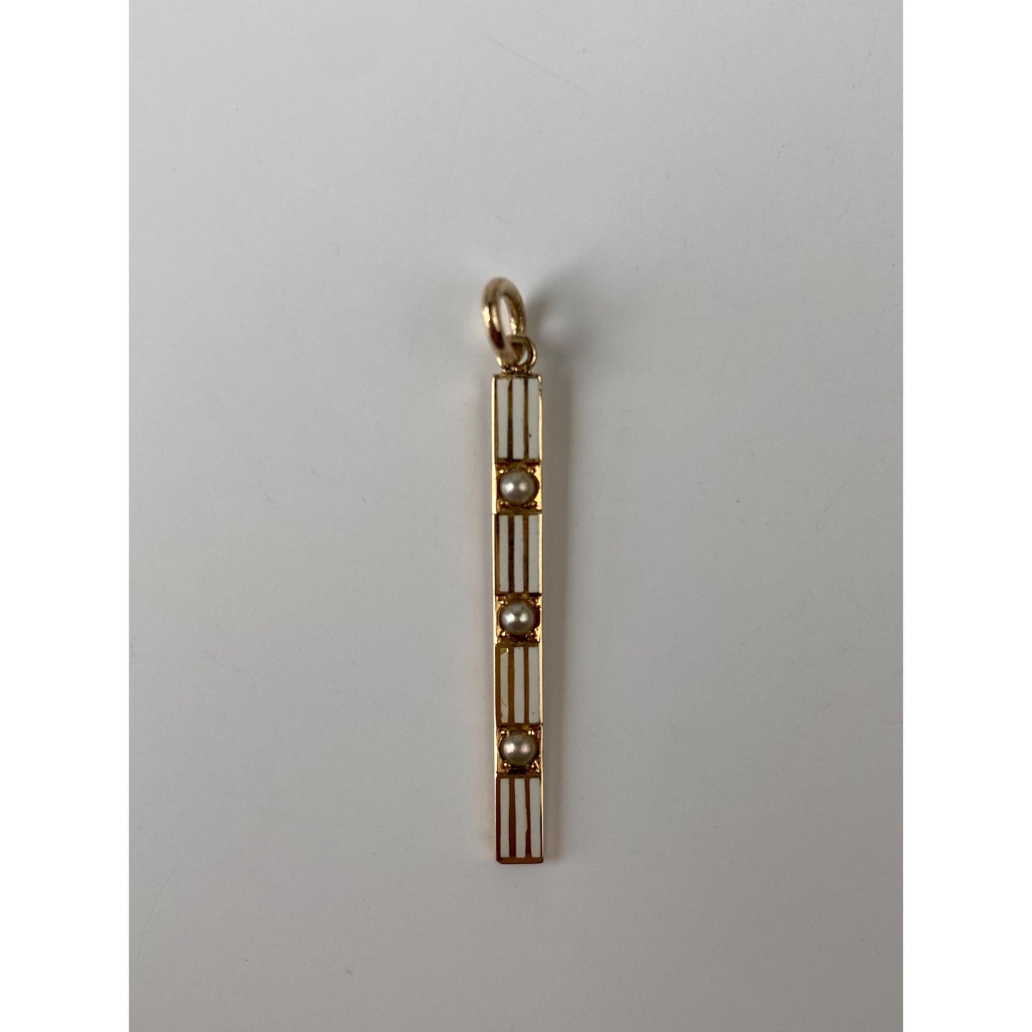 Vintage Solid 14k Yellow Gold White Enamel Pearl Row Charm