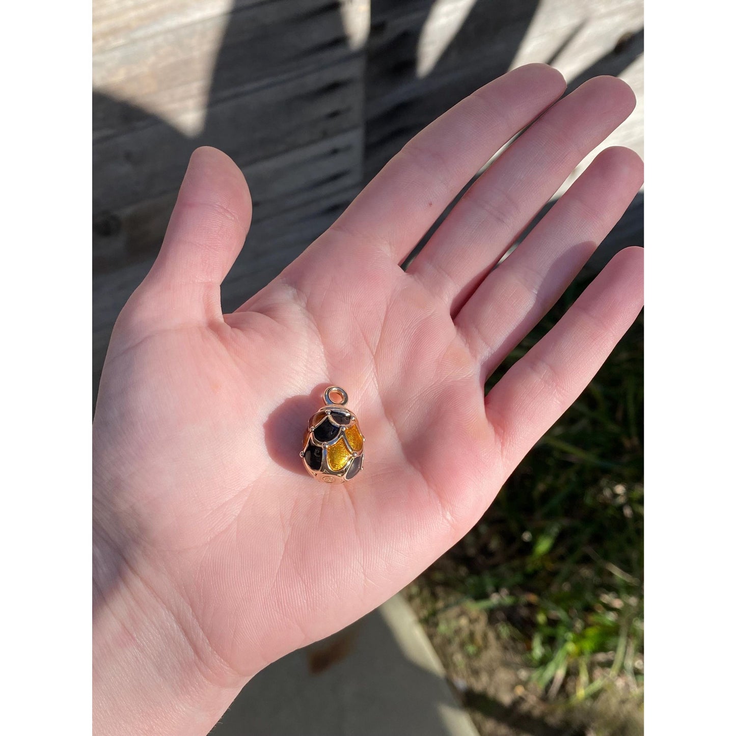 Vintage 18k Yellow Gold Black & Yellow Enamel Egg Charm