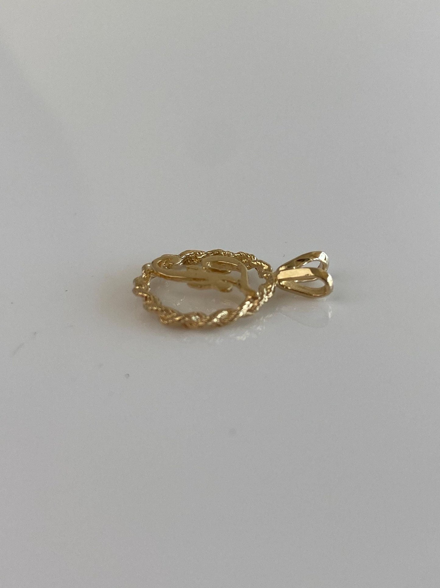 Solid 14k Yellow Gold Initial 'F' Rope Border Charm