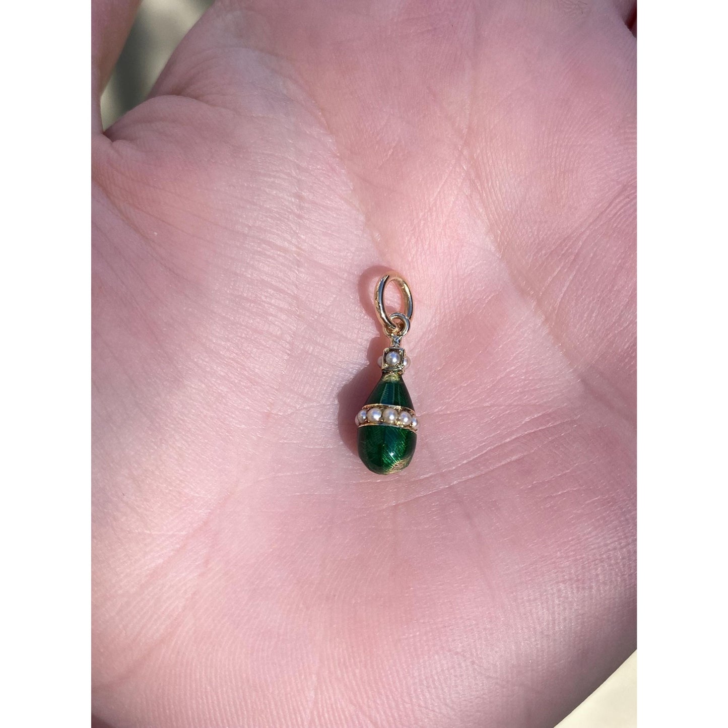 Vintage Solid 14k Yellow Gold Green Enamel Seed Pearl Drop Stick Pin Conversion Charm