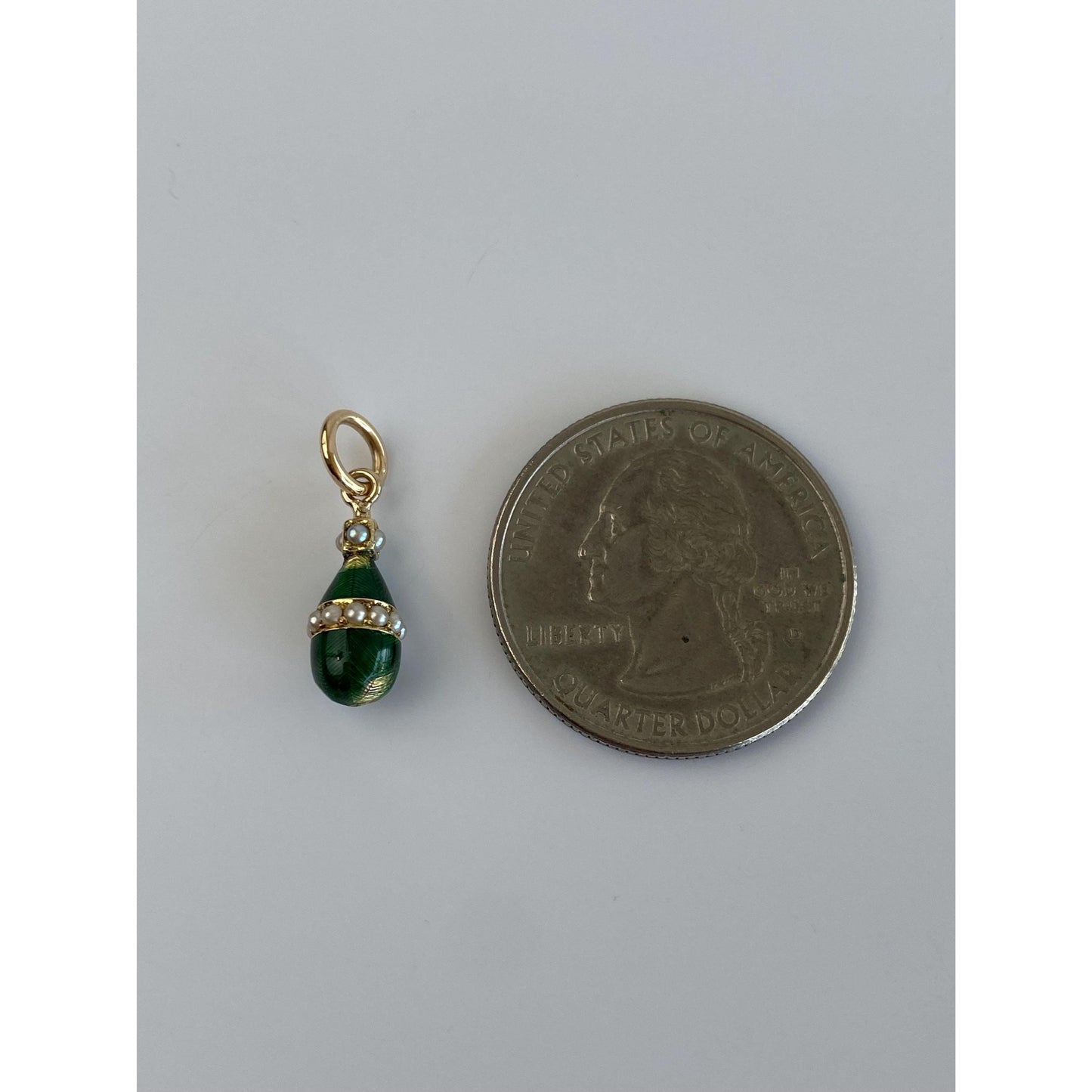 Vintage Solid 14k Yellow Gold Green Enamel Seed Pearl Drop Stick Pin Conversion Charm