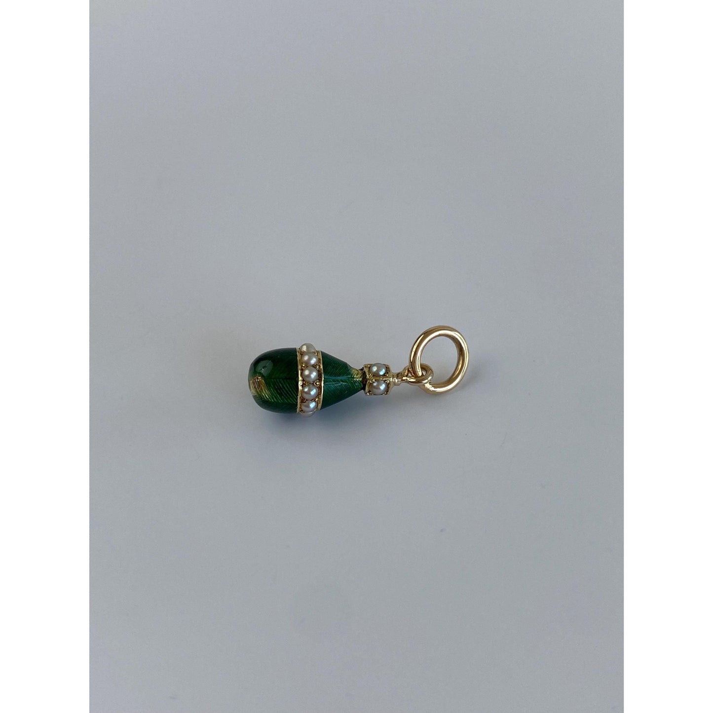 Vintage Solid 14k Yellow Gold Green Enamel Seed Pearl Drop Stick Pin Conversion Charm