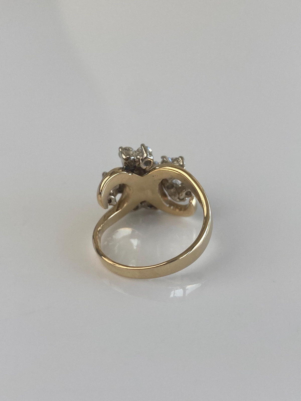 Vintage Solid 14k White & Yellow Gold Diamond Cluster Swirl Ring - Size 5.75