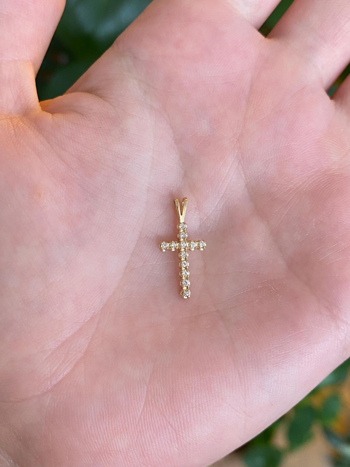 Vintage Solid 14k Yellow Gold Diamond Cross Charm