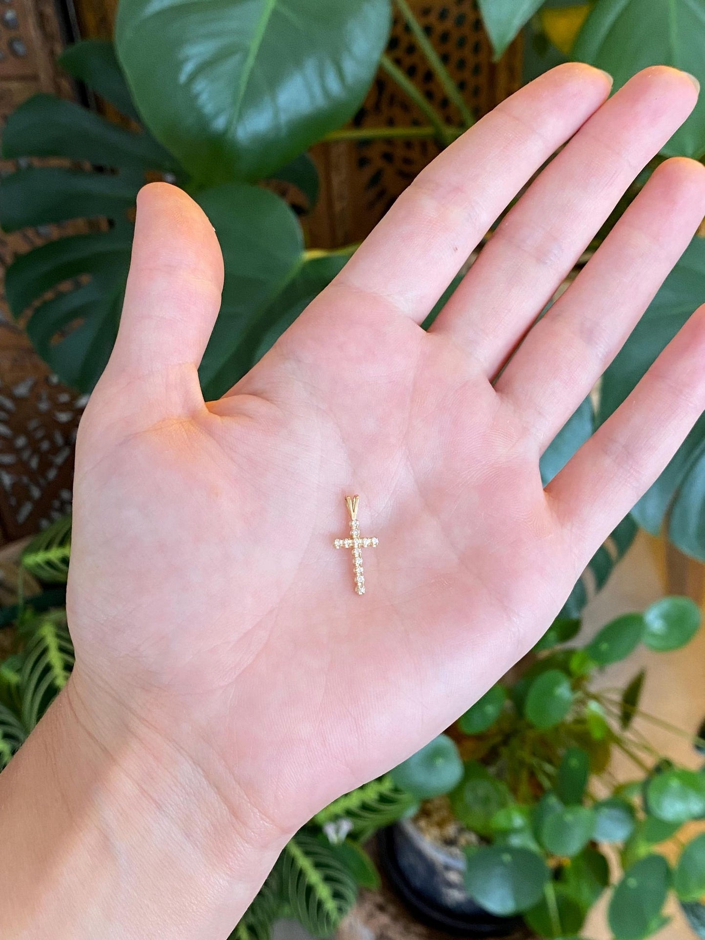 Vintage Solid 14k Yellow Gold Diamond Cross Charm