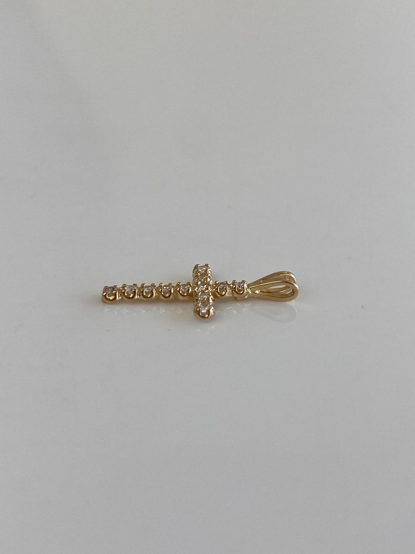 Vintage Solid 14k Yellow Gold Diamond Cross Charm