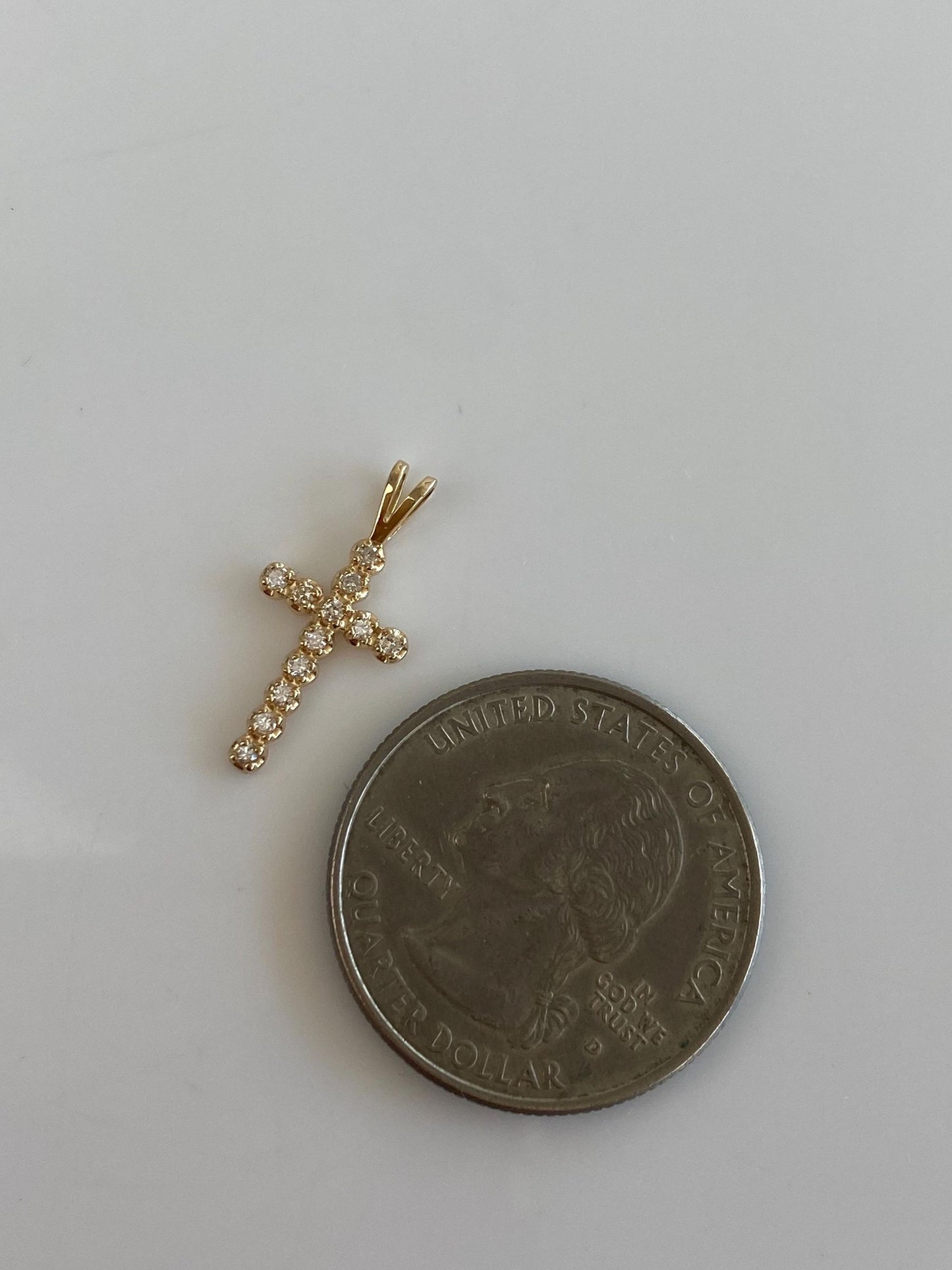 Vintage Solid 14k Yellow Gold Diamond Cross Charm
