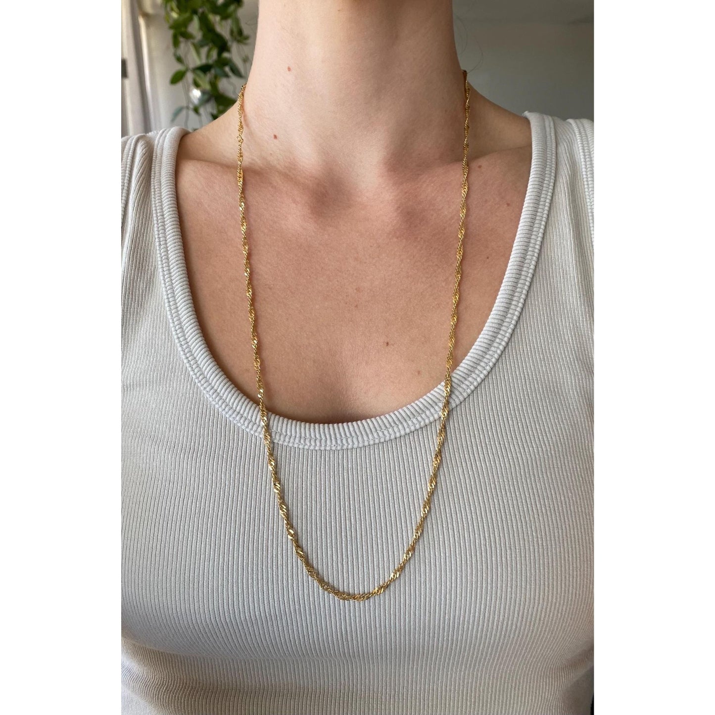 Vintage Solid 14k Yellow Gold Long Twist Chain Necklace - 28.25 inches