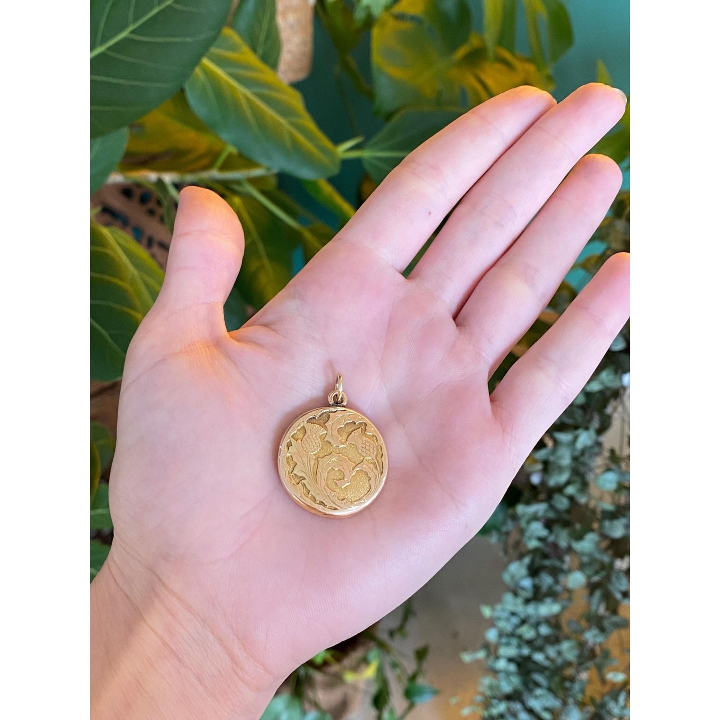 Vintage Solid 14k Yellow Gold Monogram Floral Locket Charm