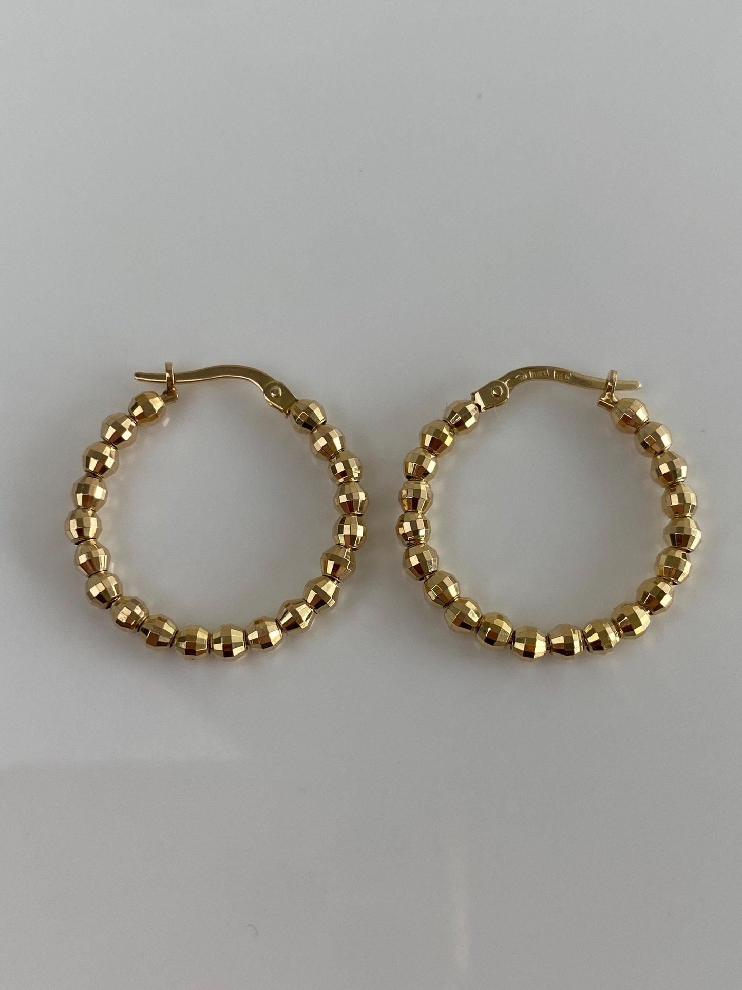 Vintage Solid 14k Yellow Gold Faceted Bead Hoop Earrings