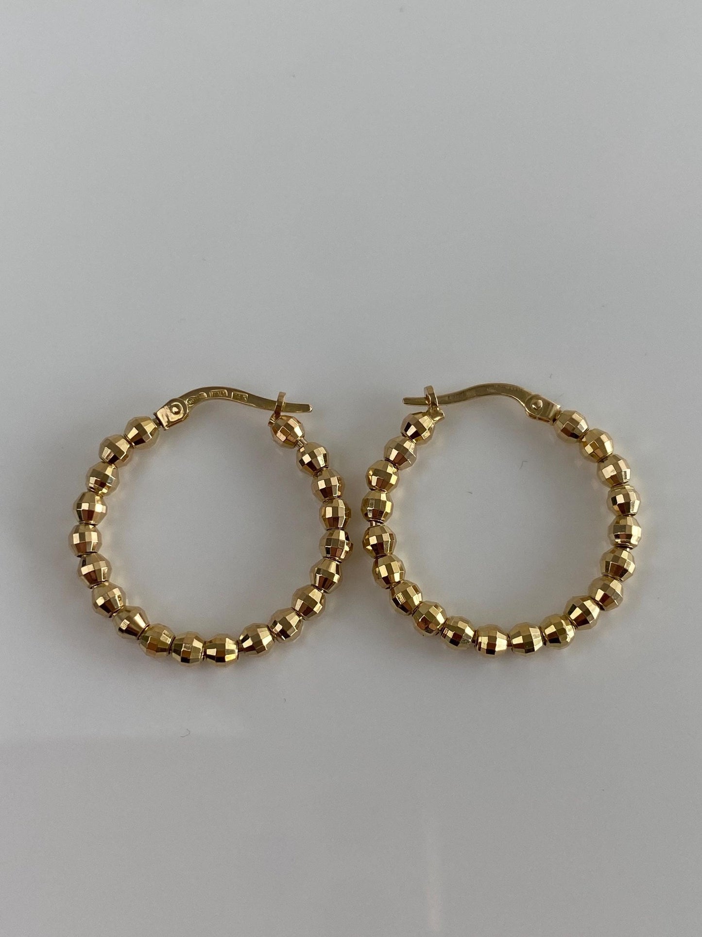 Vintage Solid 14k Yellow Gold Faceted Bead Hoop Earrings