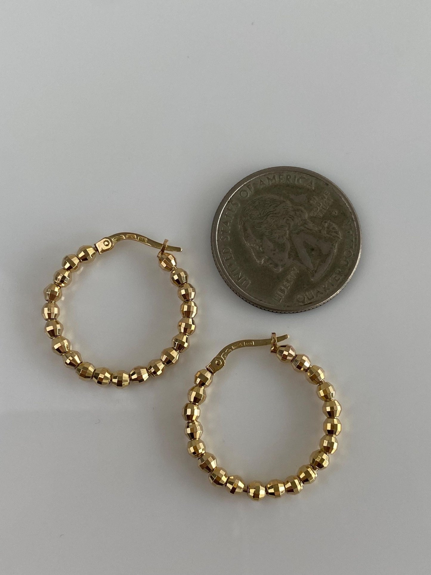 Vintage Solid 14k Yellow Gold Faceted Bead Hoop Earrings