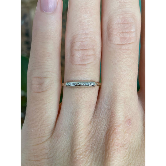 Vintage Solid 14k White & Yellow Gold Diamond Ring Band - Size 5.25