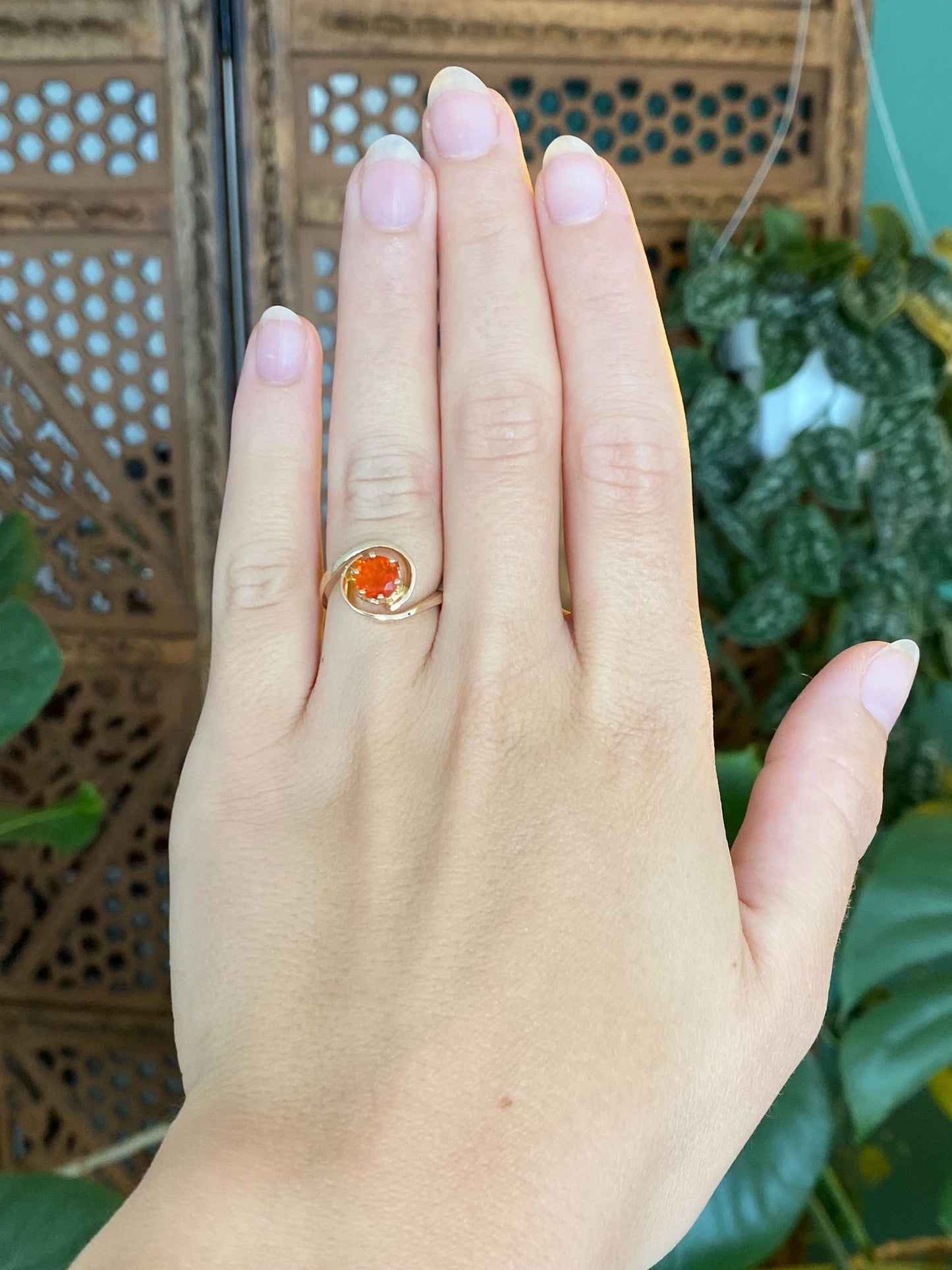 Vintage Solid 14k Yellow Gold Fire Opal Ring - Size 5