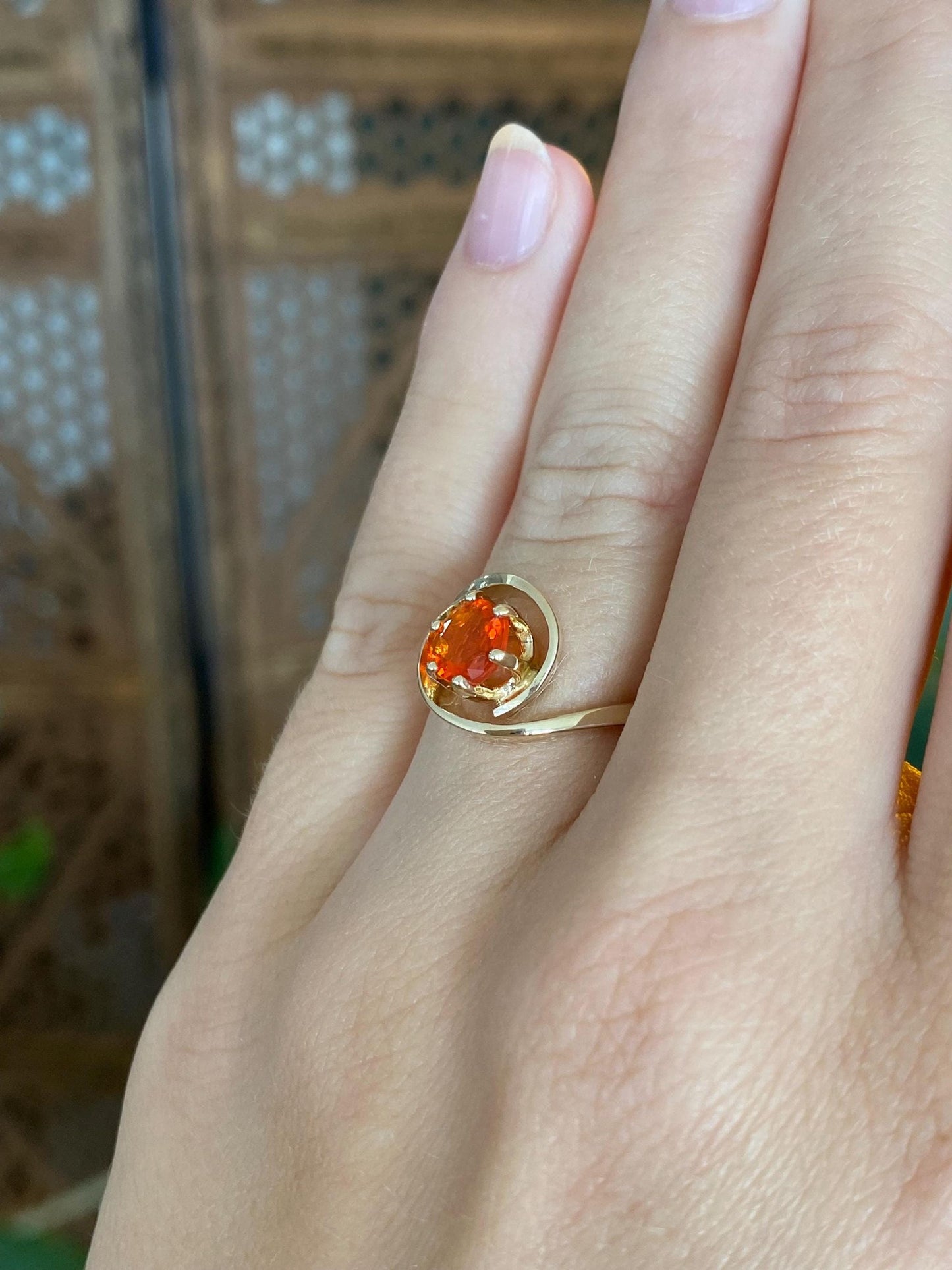 Vintage Solid 14k Yellow Gold Fire Opal Ring - Size 5