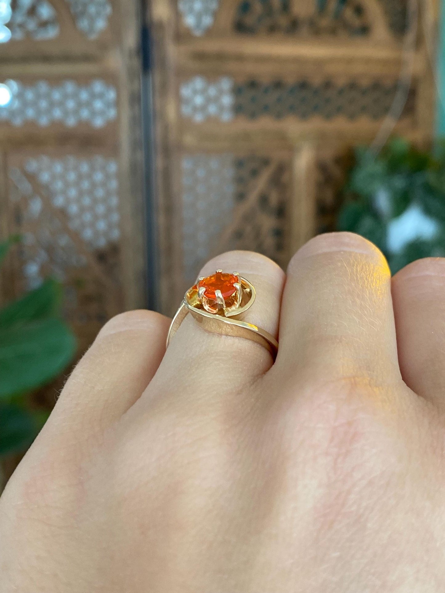Vintage Solid 14k Yellow Gold Fire Opal Ring - Size 5