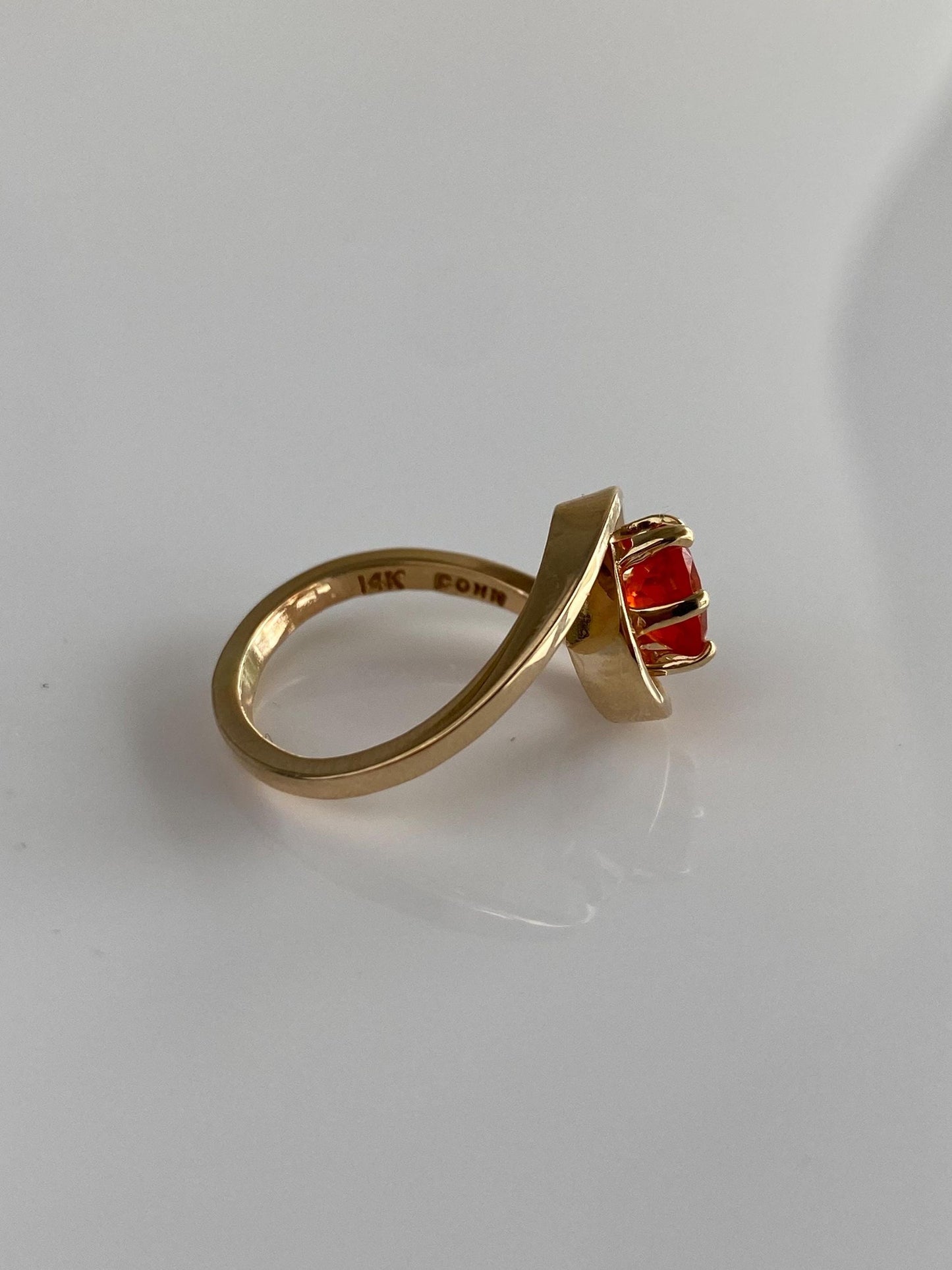 Vintage Solid 14k Yellow Gold Fire Opal Ring - Size 5