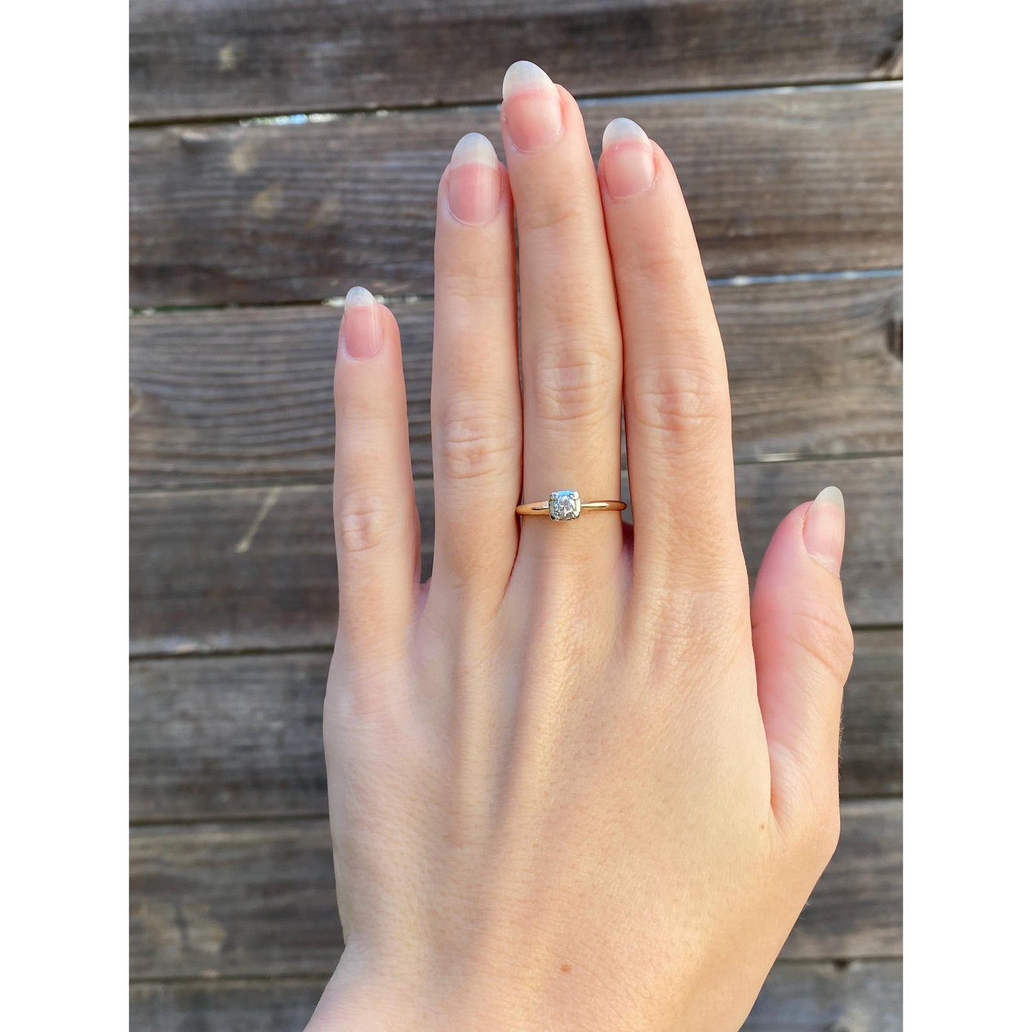 Vintage Solid 14k White & Yellow Gold Diamond Engagement Ring - Size 7