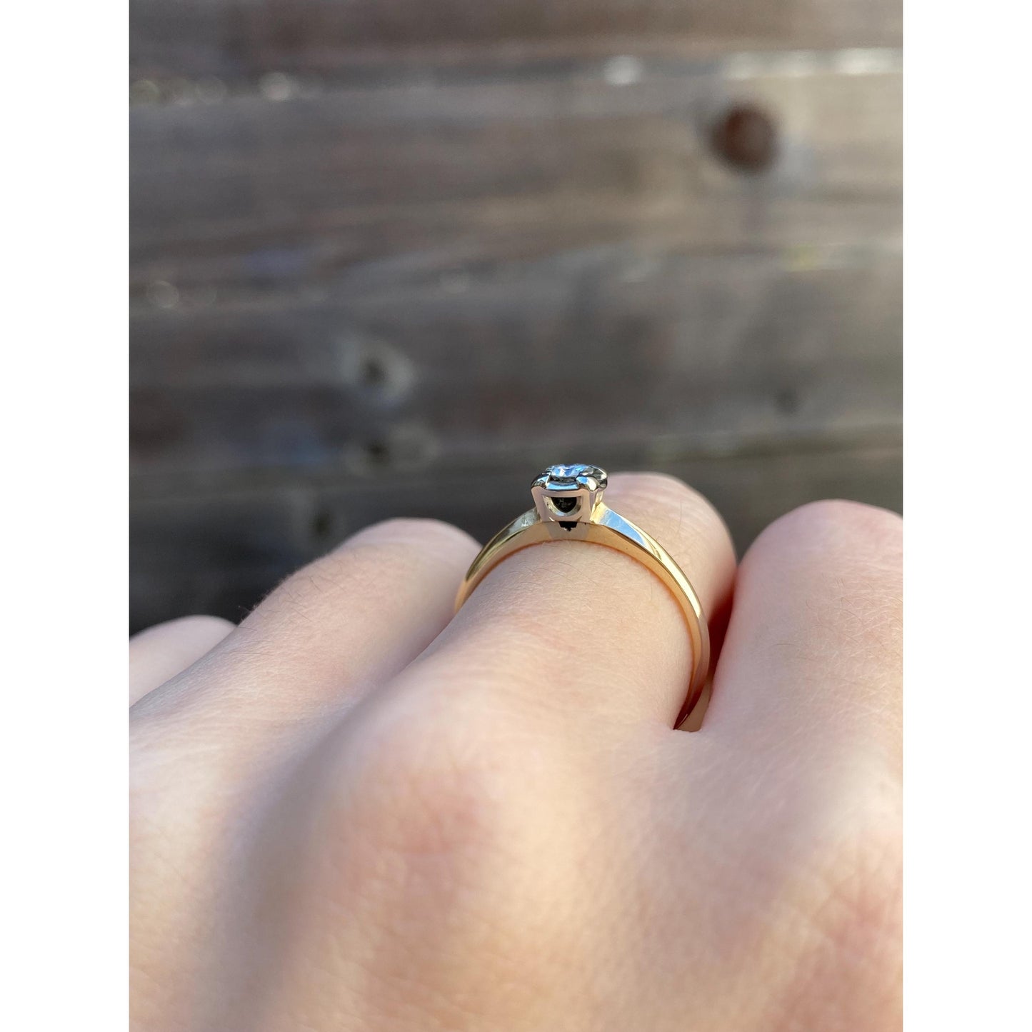 Vintage Solid 14k White & Yellow Gold Diamond Engagement Ring - Size 7