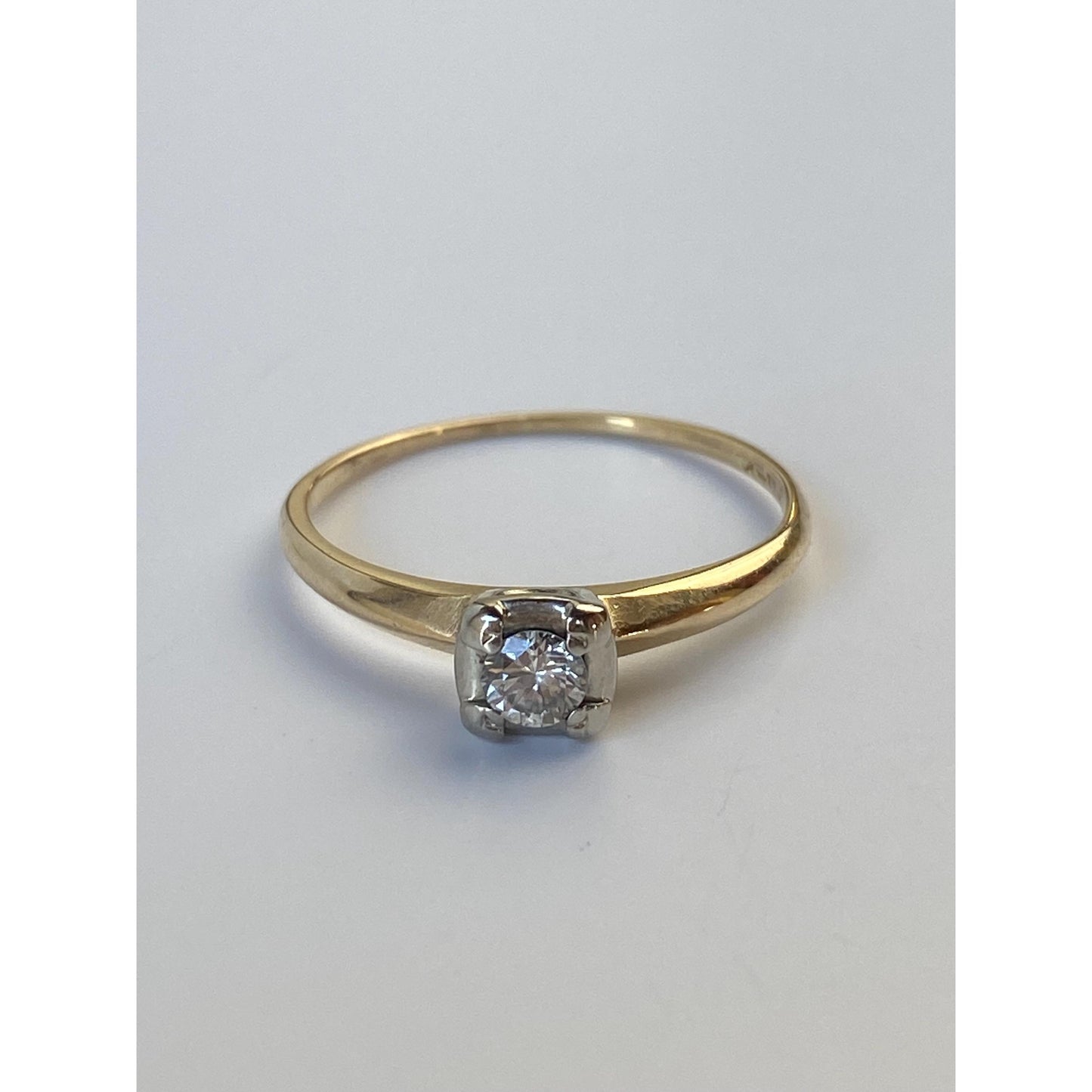 Vintage Solid 14k White & Yellow Gold Diamond Engagement Ring - Size 7