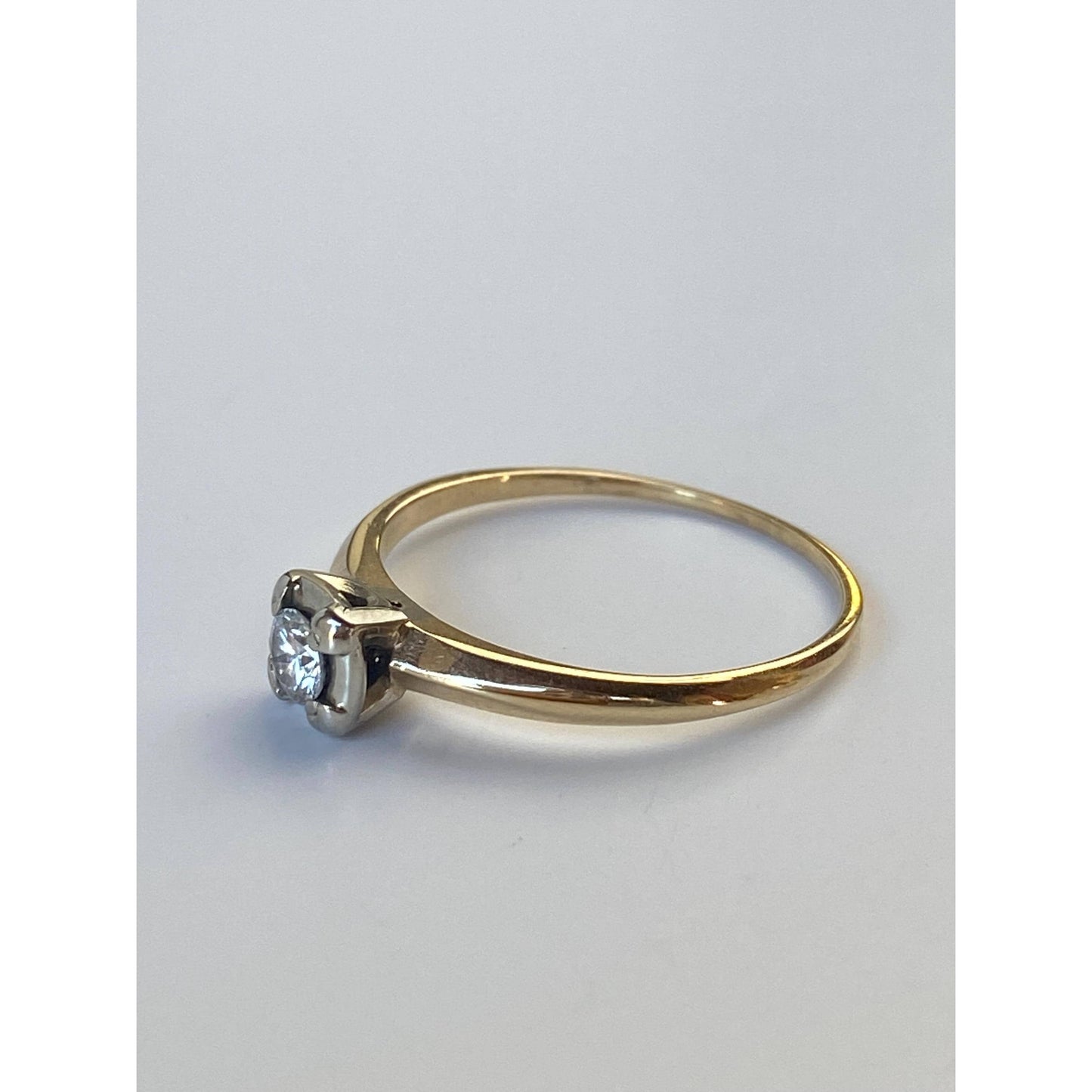 Vintage Solid 14k White & Yellow Gold Diamond Engagement Ring - Size 7