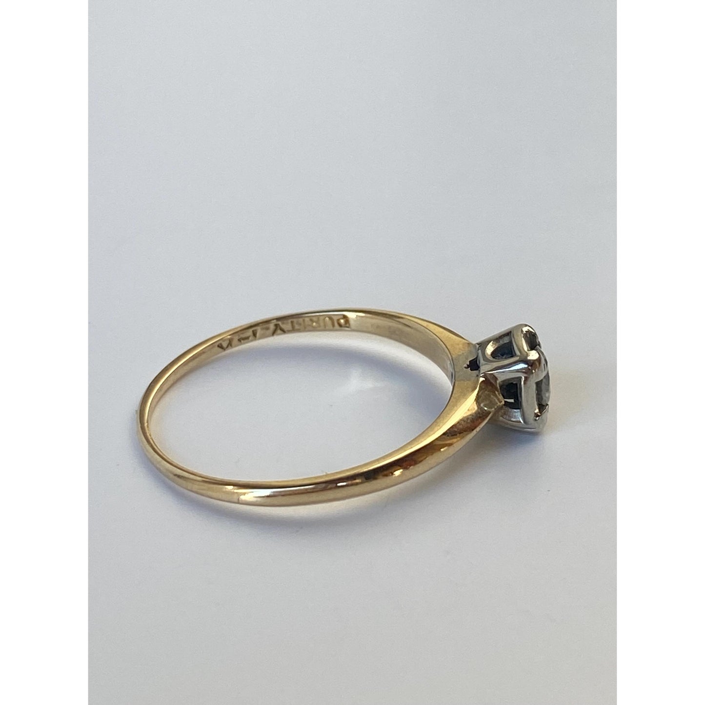 Vintage Solid 14k White & Yellow Gold Diamond Engagement Ring - Size 7