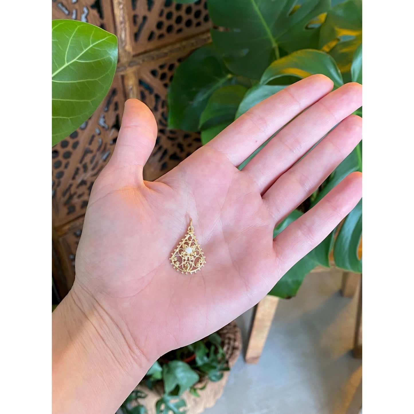 Vintage Solid 14k Yellow Gold Opal Charm