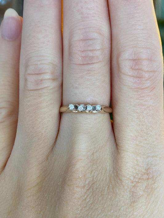 Vintage Solid 14k White & Yellow Gold Diamond Row Ring - Size 6.5