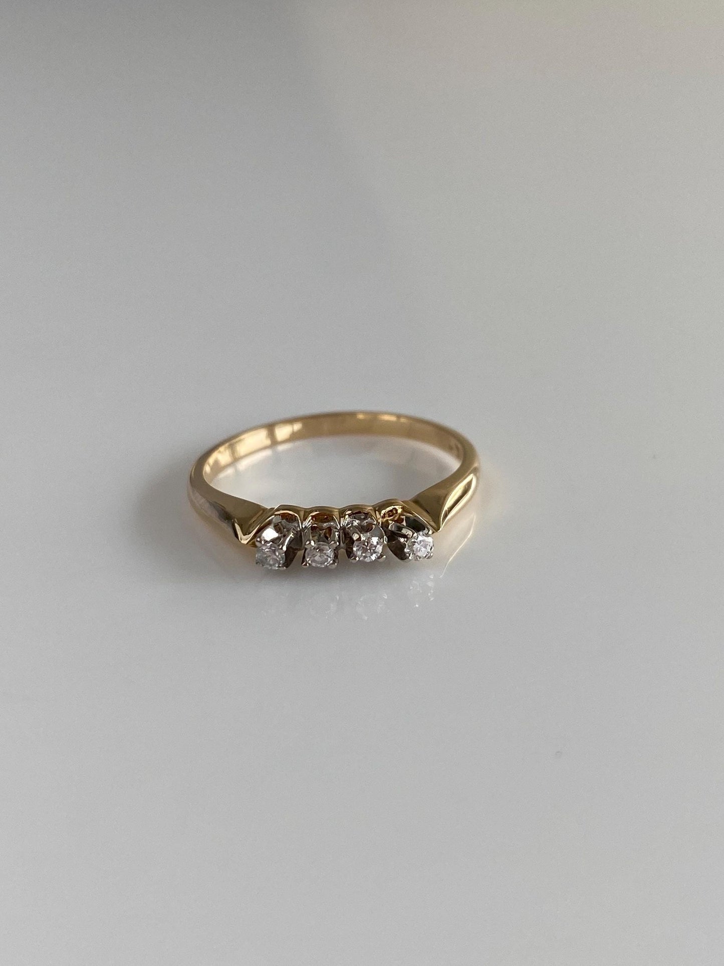 Vintage Solid 14k White & Yellow Gold Diamond Row Ring - Size 6.5