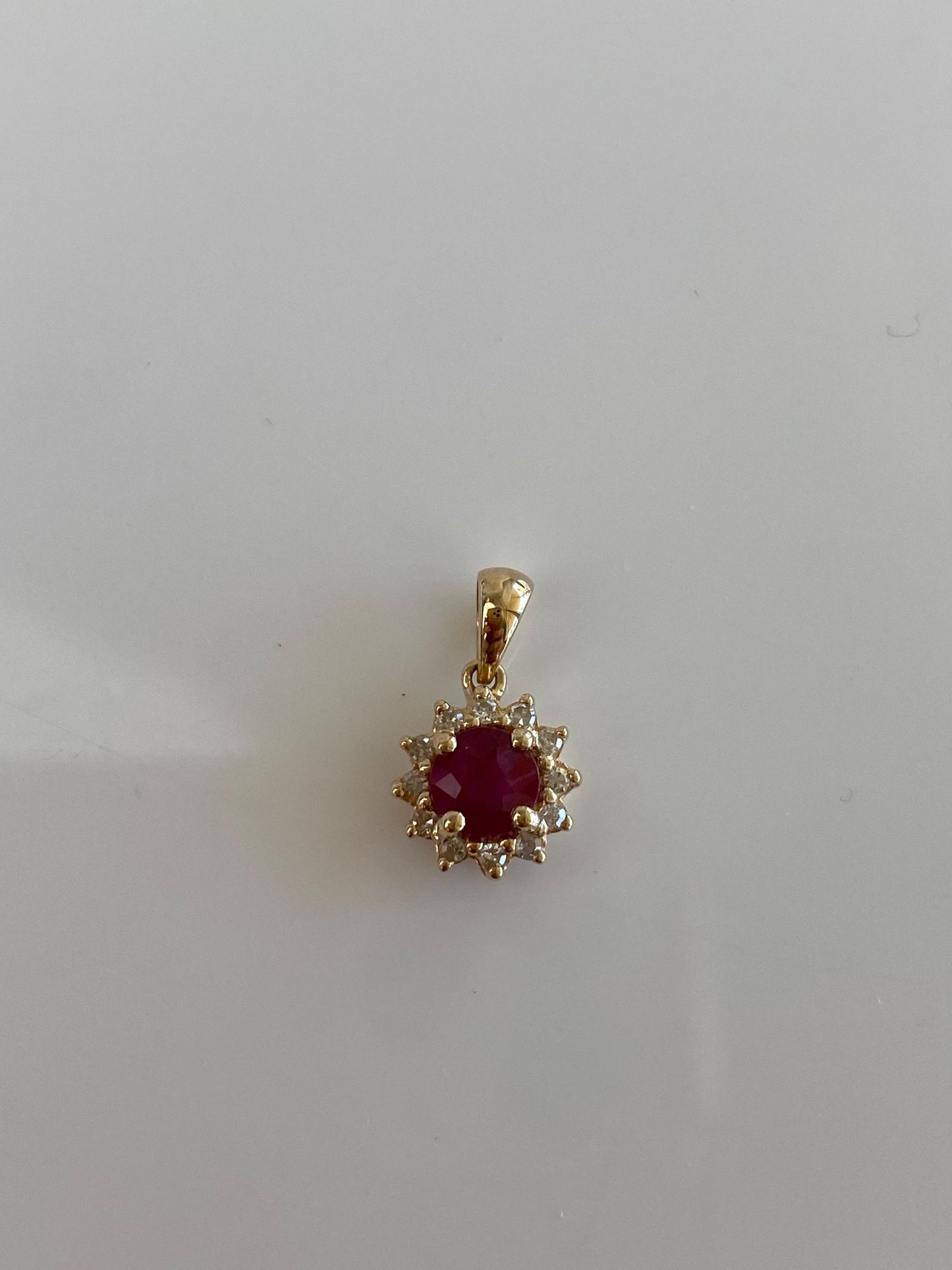 Vintage Solid 14k Yellow Gold Ruby Diamond Halo Charm