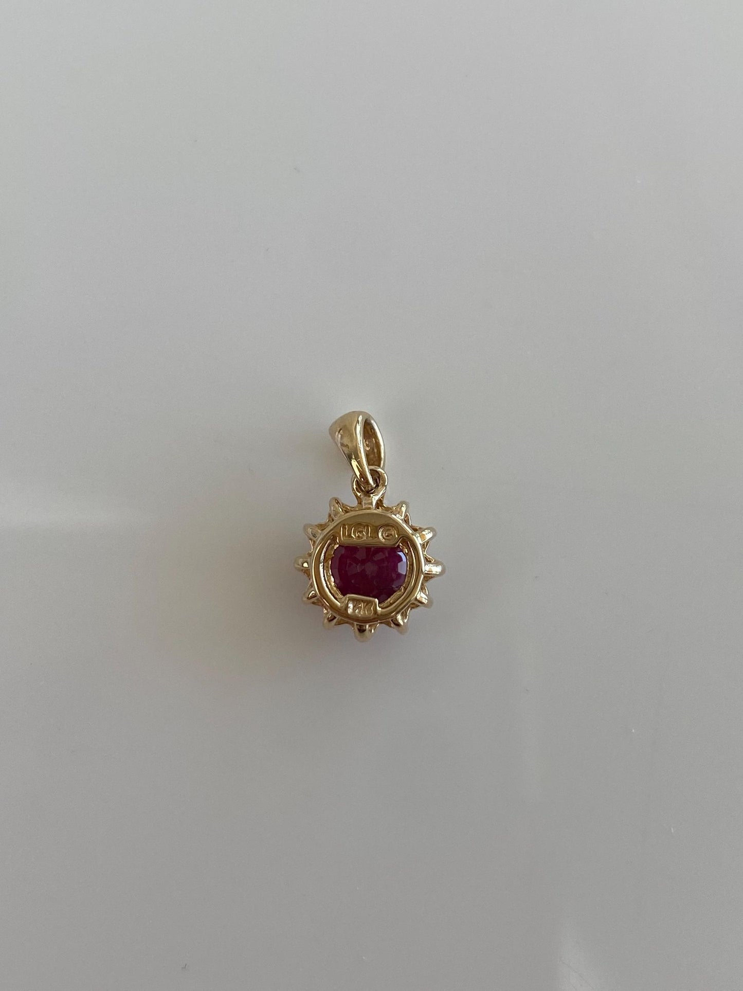 Vintage Solid 14k Yellow Gold Ruby Diamond Halo Charm