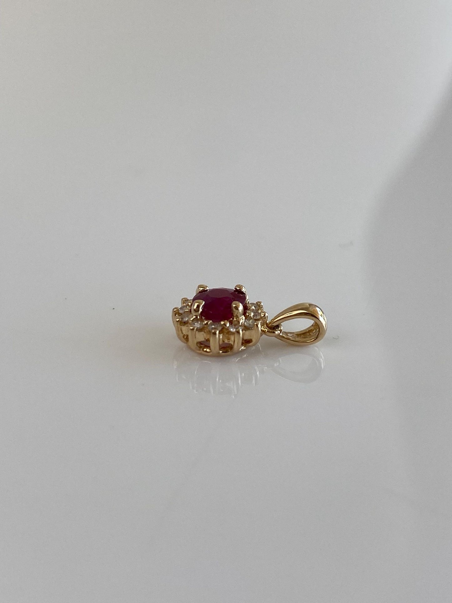 Vintage Solid 14k Yellow Gold Ruby Diamond Halo Charm