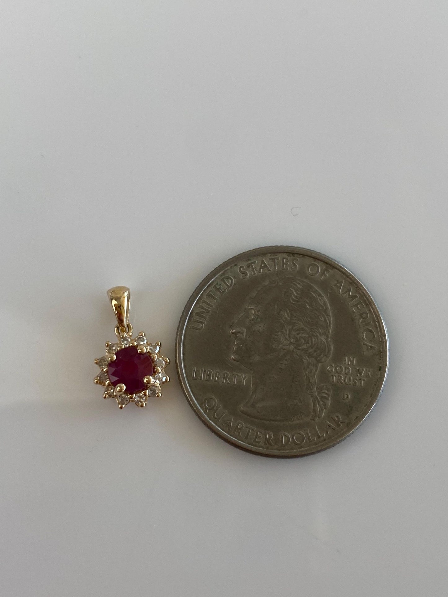 Vintage Solid 14k Yellow Gold Ruby Diamond Halo Charm