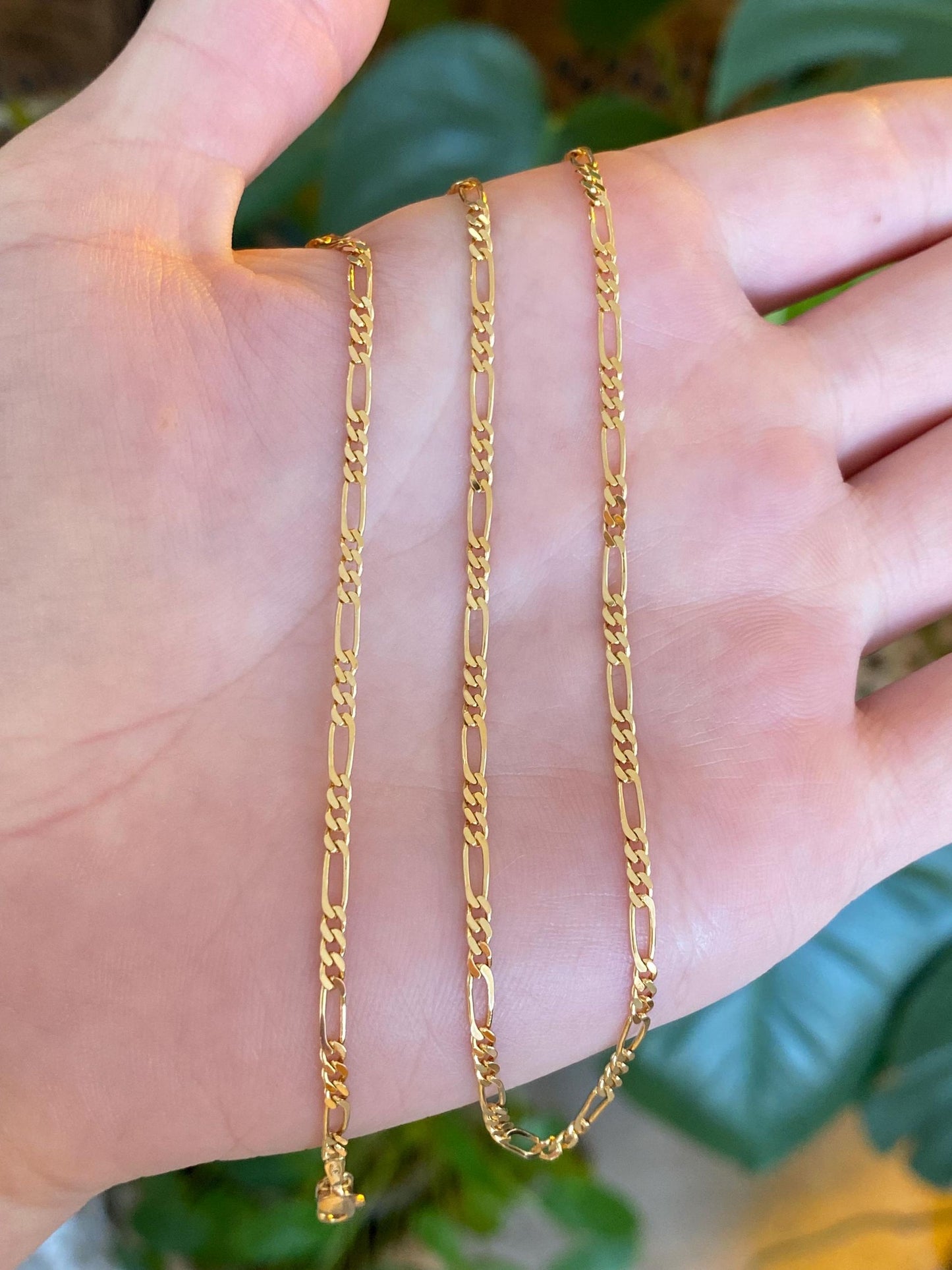 Vintage Solid 18k Yellow Gold Figaro Chain Necklace - 17.75 inches