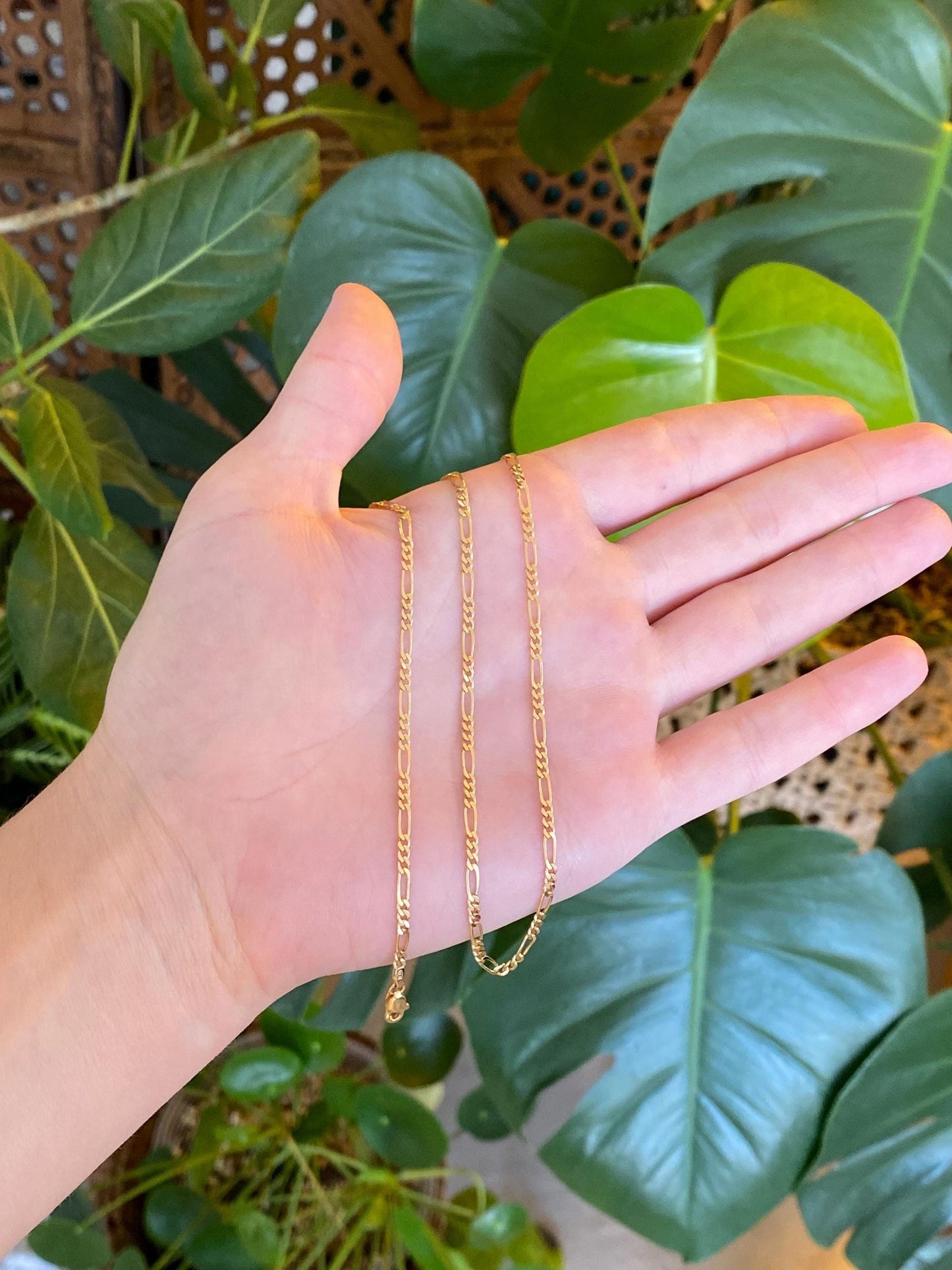 Vintage Solid 18k Yellow Gold Figaro Chain Necklace - 17.75 inches
