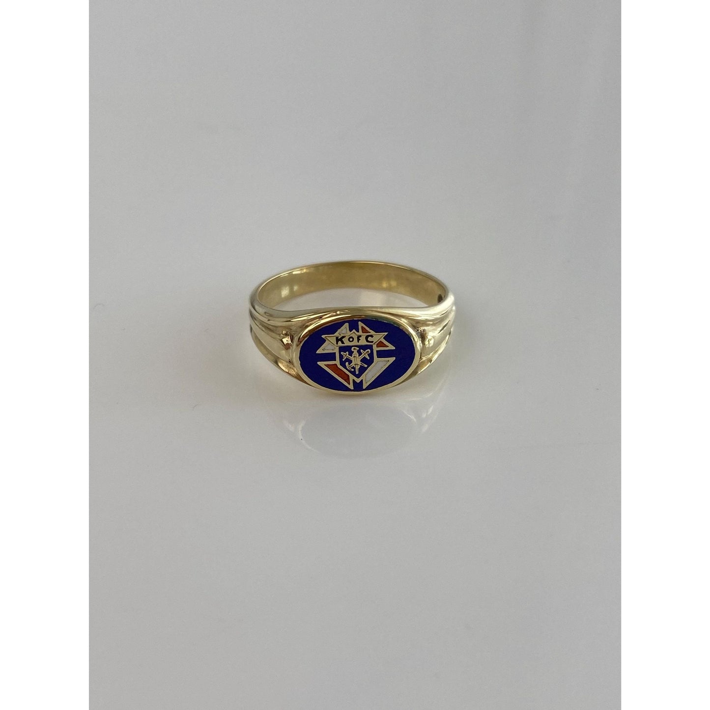Vintage Solid 14k Yellow Gold Enamel Ring - Size 9