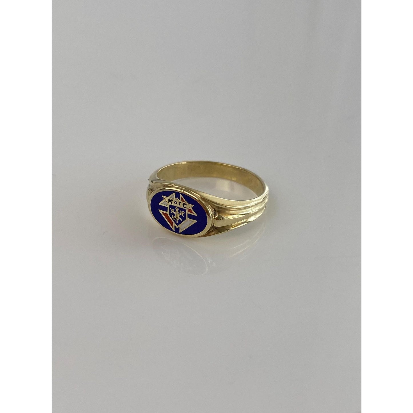 Vintage Solid 14k Yellow Gold Enamel Ring - Size 9