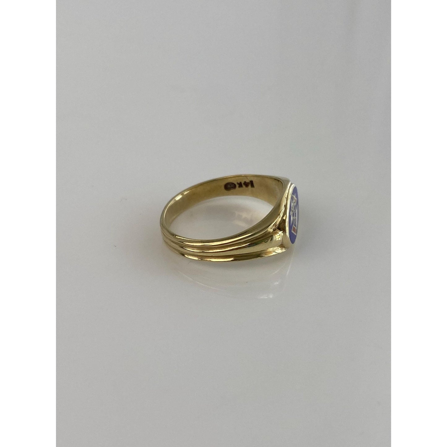 Vintage Solid 14k Yellow Gold Enamel Ring - Size 9