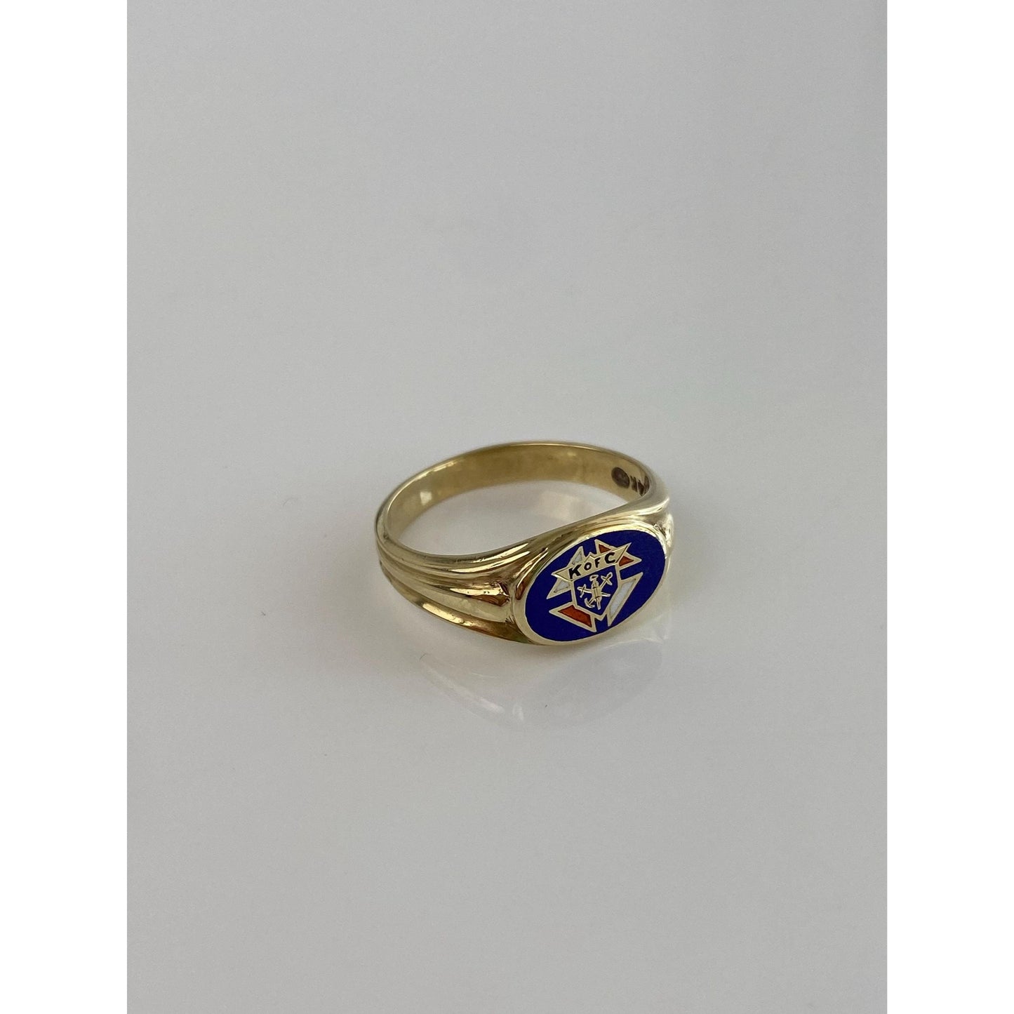 Vintage Solid 14k Yellow Gold Enamel Ring - Size 9