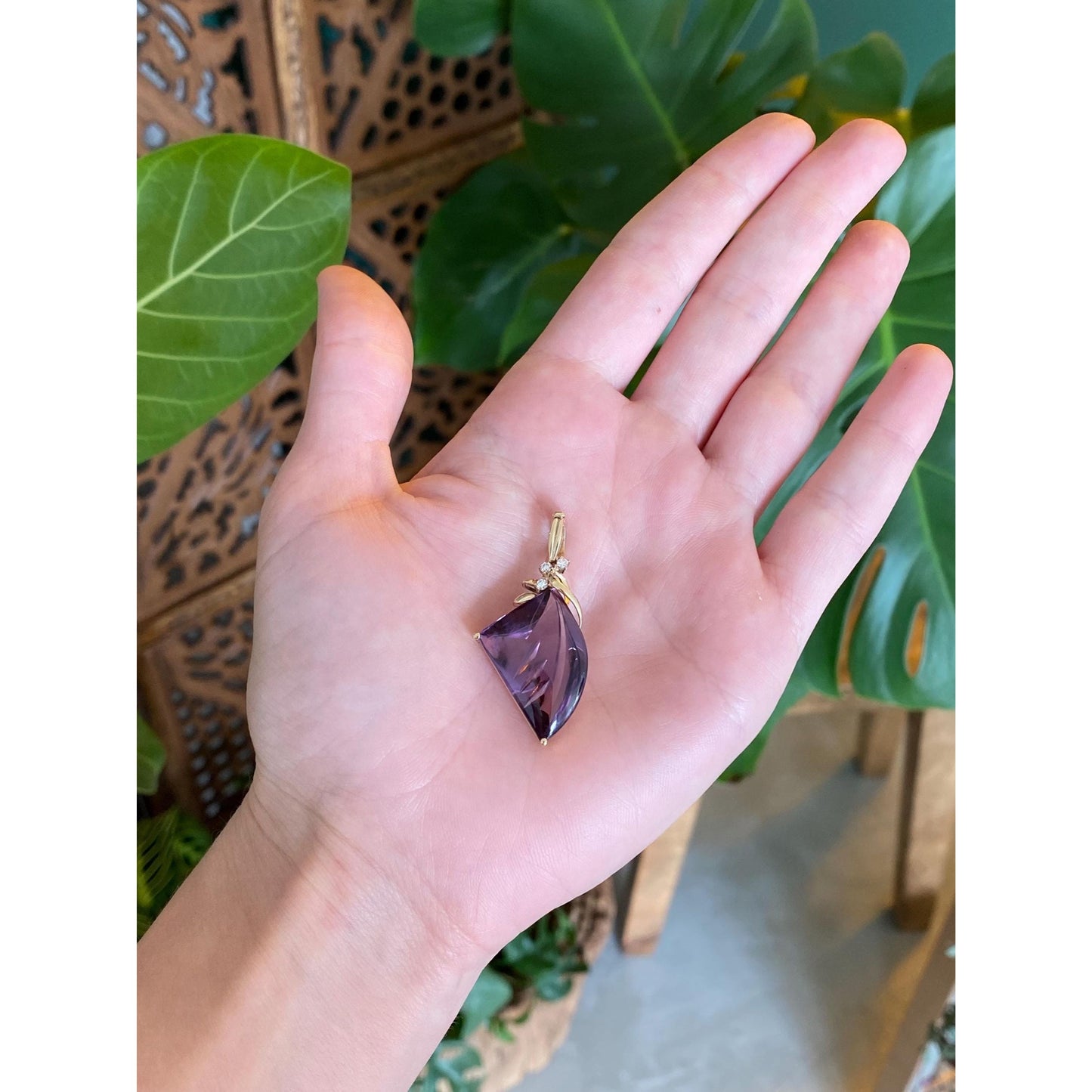 Vintage Solid 14k Yellow Gold Diamond Amethyst Charm