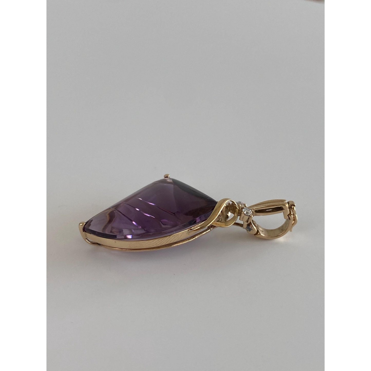 Vintage Solid 14k Yellow Gold Diamond Amethyst Charm