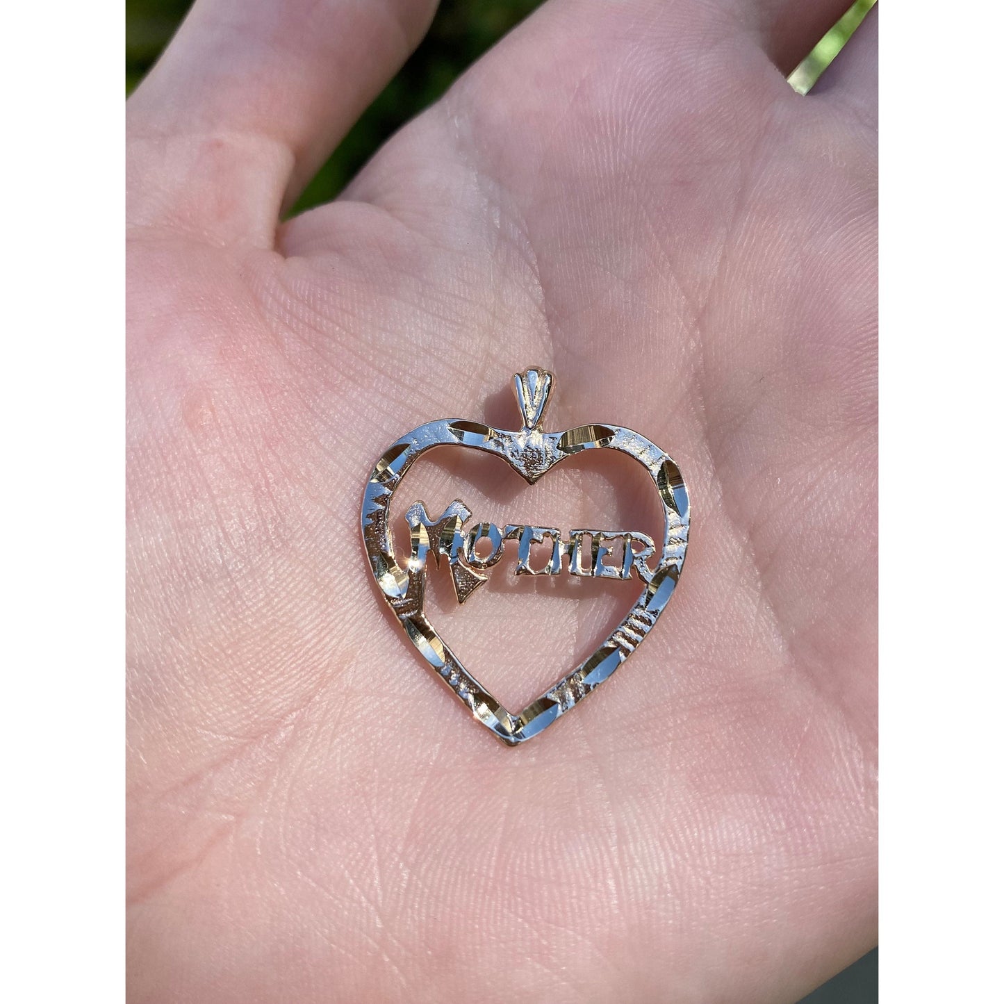 Vintage Solid 14k Yellow Gold Diamond Cut 'Mother' Heart Charm