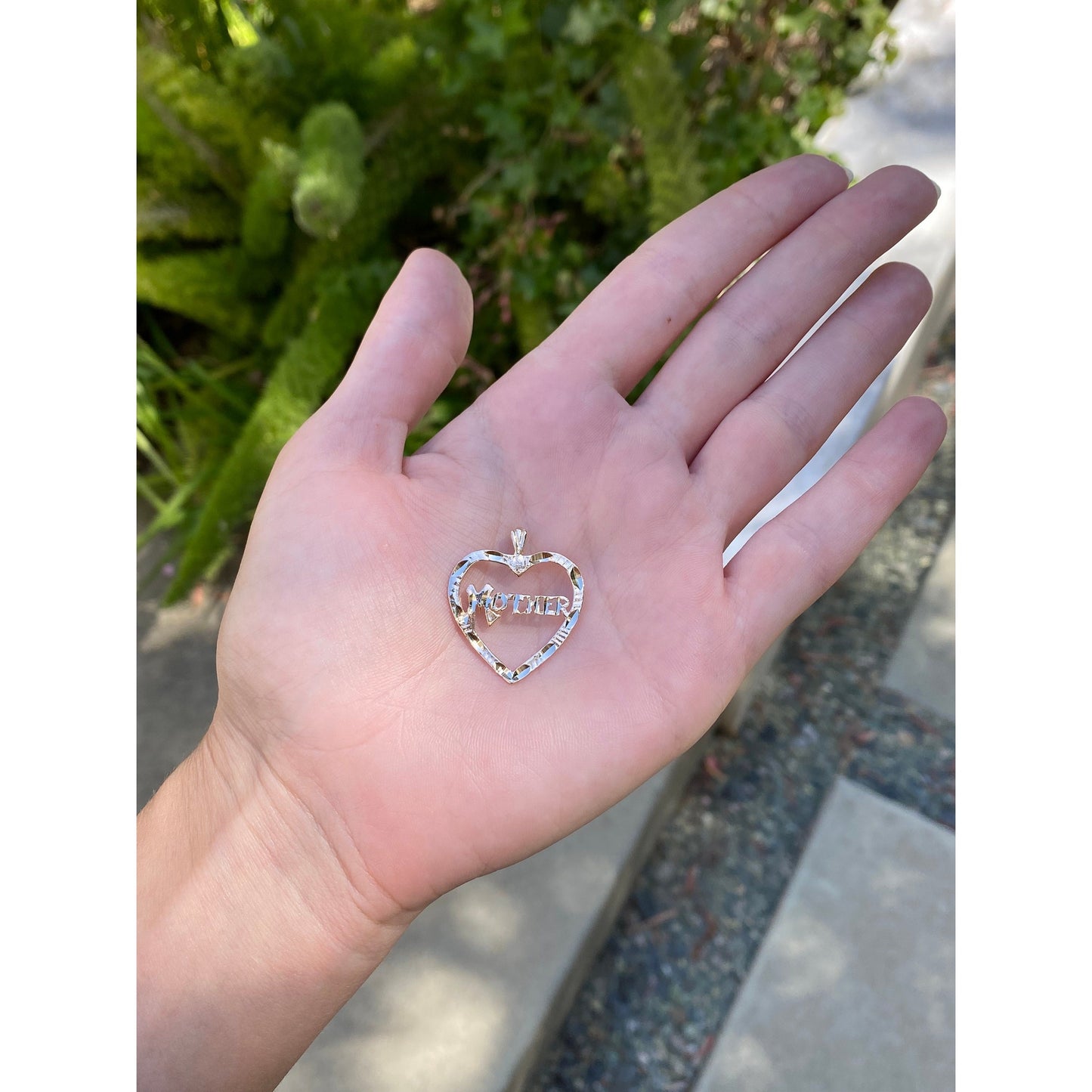 Vintage Solid 14k Yellow Gold Diamond Cut 'Mother' Heart Charm