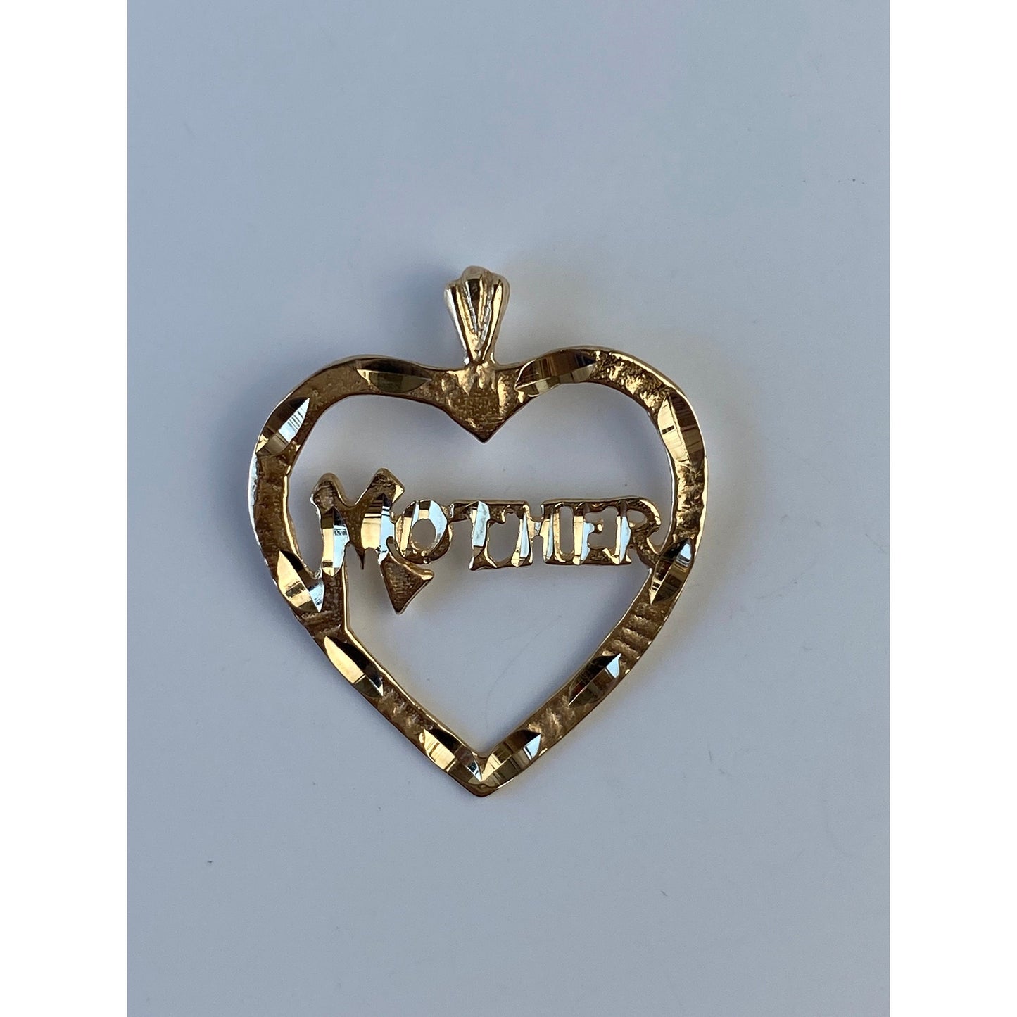 Vintage Solid 14k Yellow Gold Diamond Cut 'Mother' Heart Charm