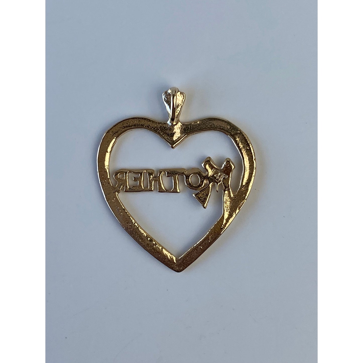 Vintage Solid 14k Yellow Gold Diamond Cut 'Mother' Heart Charm