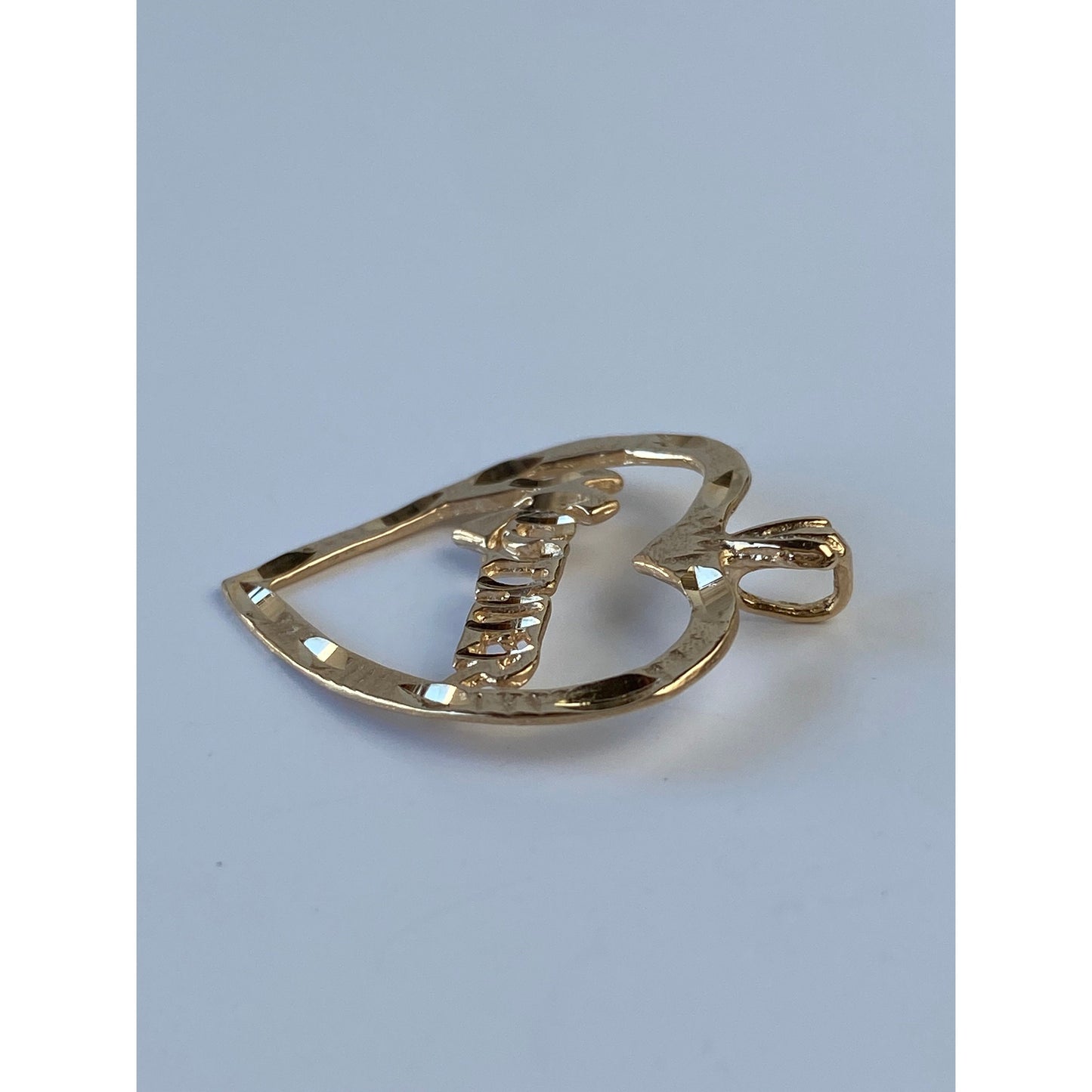 Vintage Solid 14k Yellow Gold Diamond Cut 'Mother' Heart Charm