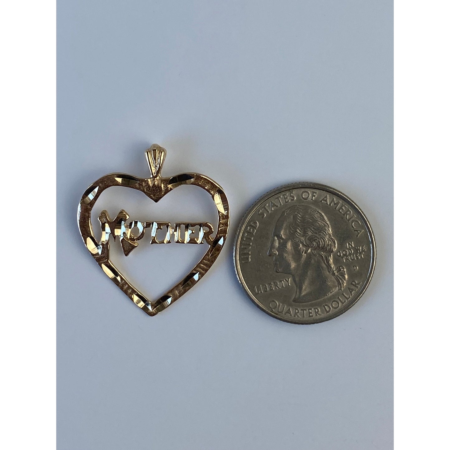 Vintage Solid 14k Yellow Gold Diamond Cut 'Mother' Heart Charm